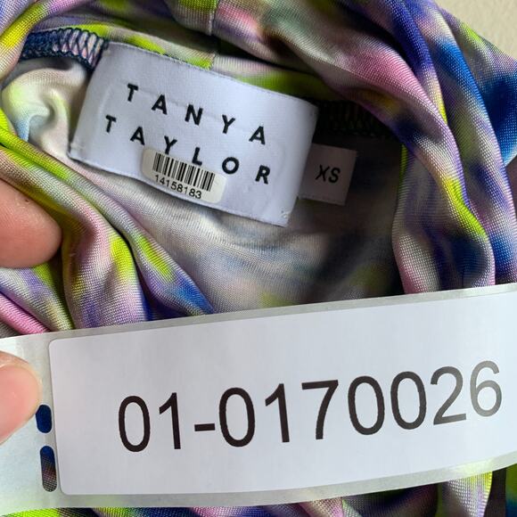 Tanya Taylor Shirt Womens X Small Blue Purple Green Adonica Mock Neck Cropped - Picture 6 of 10
